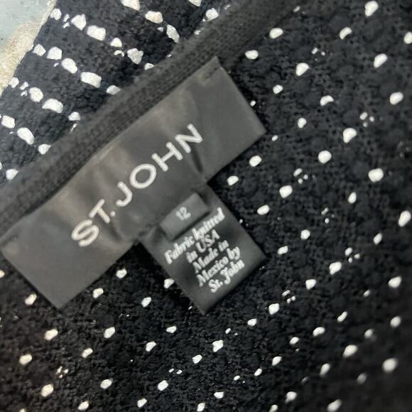 St John Skirt size 12 Black White Woven Wool Tweed Straight Knee Stretch Knee - Picture 9 of 9